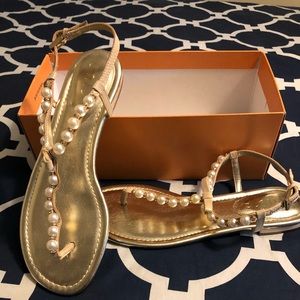 Unisa Gold Sandals with Pearl trim size 8